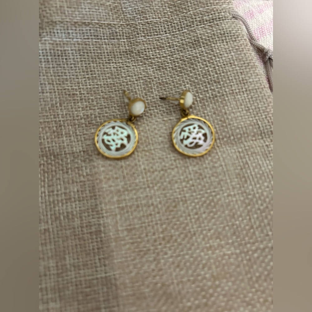 vintage hand-carved mother of pearl pierced earrings